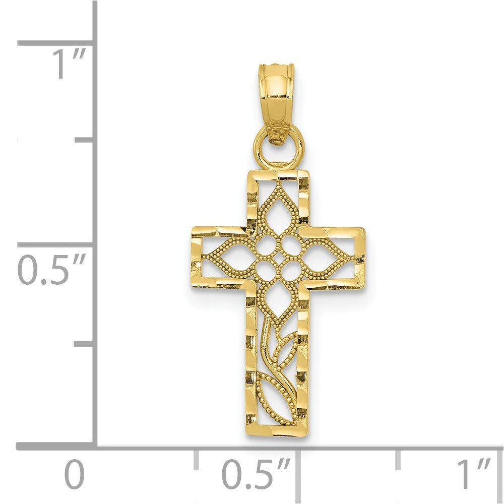 10k Yellow Gold 11 mm Diamond-cut Filigree Cross Pendant (0.56 grams)