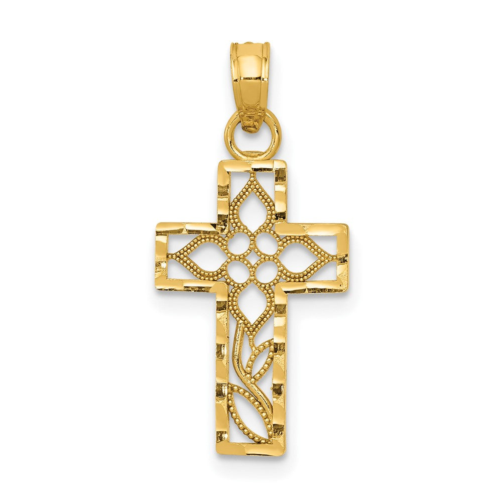 10k Yellow Gold 11 mm Diamond-cut Filigree Cross Pendant (0.56 grams)