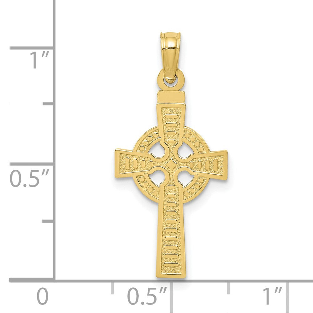 10k Yellow Gold 13 mm Reversible GOD IS LOVE Celtic Cross Pendant (0.84 grams)