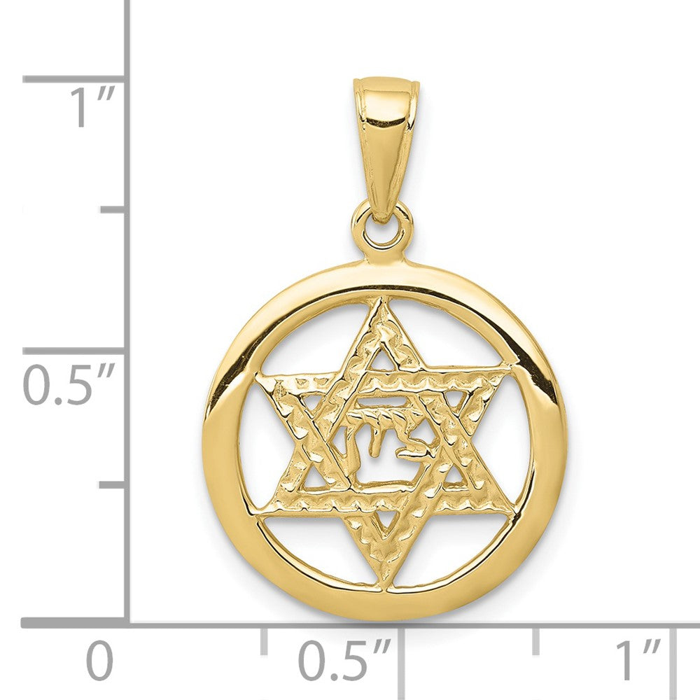 10k Yellow Gold 17 mm Jewish Chi in Star of David Pendant (1.22 grams)