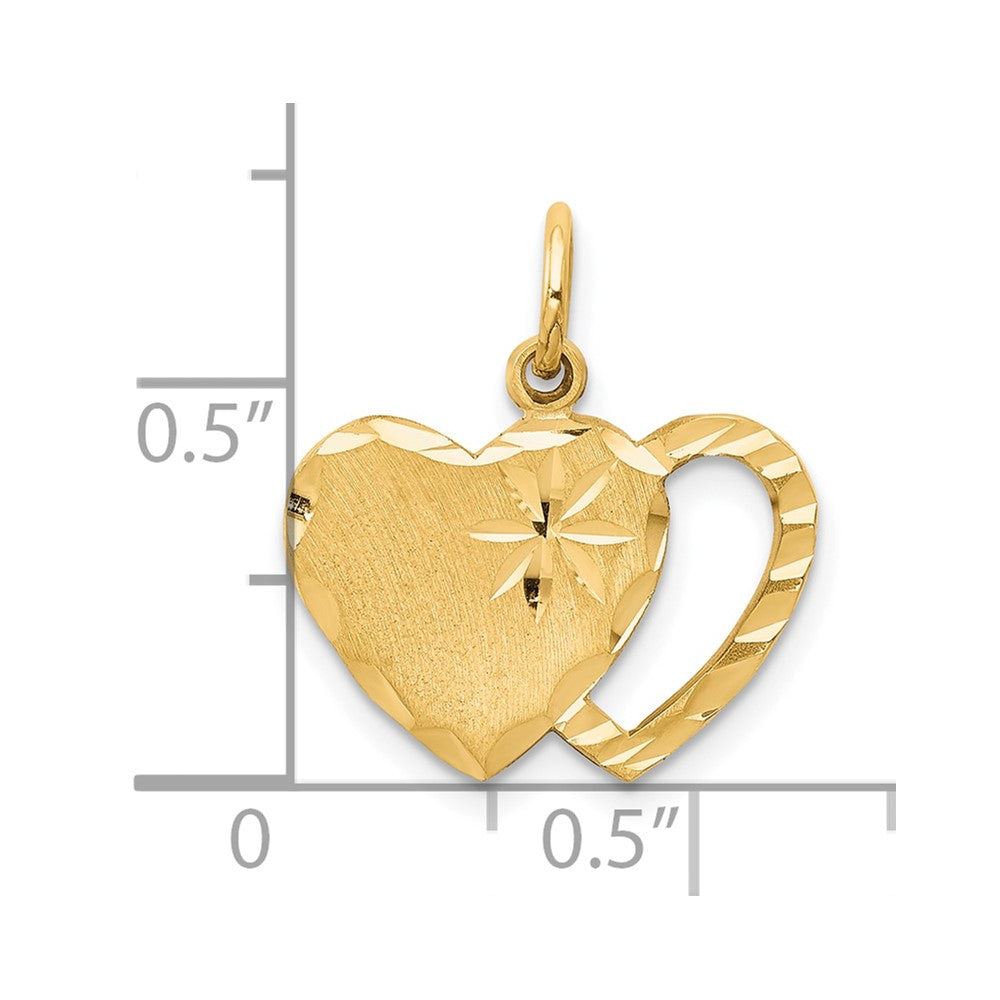 10k Yellow Gold 15 mm Solid Diamond-cut Double Heart Charm (1.34 grams)