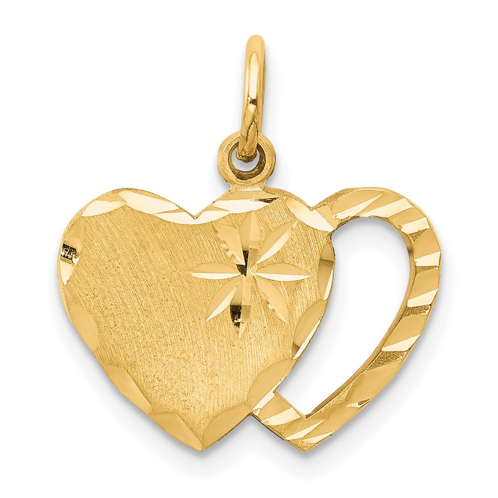 10k Yellow Gold 15 mm Solid Diamond-cut Double Heart Charm (1.34 grams)