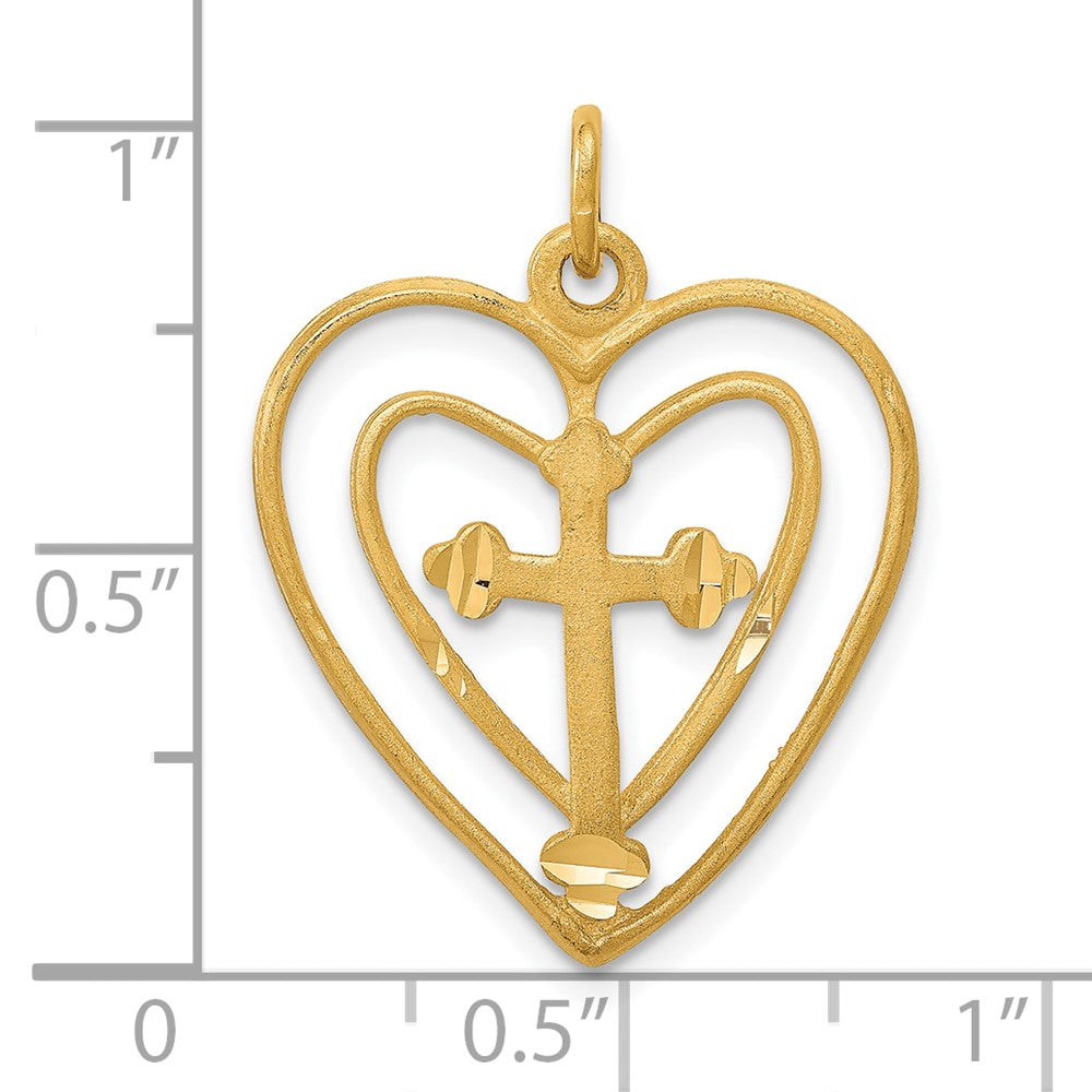 10k Yellow Gold 20 mm CROSS IN HEART CHARM (1.7 grams)