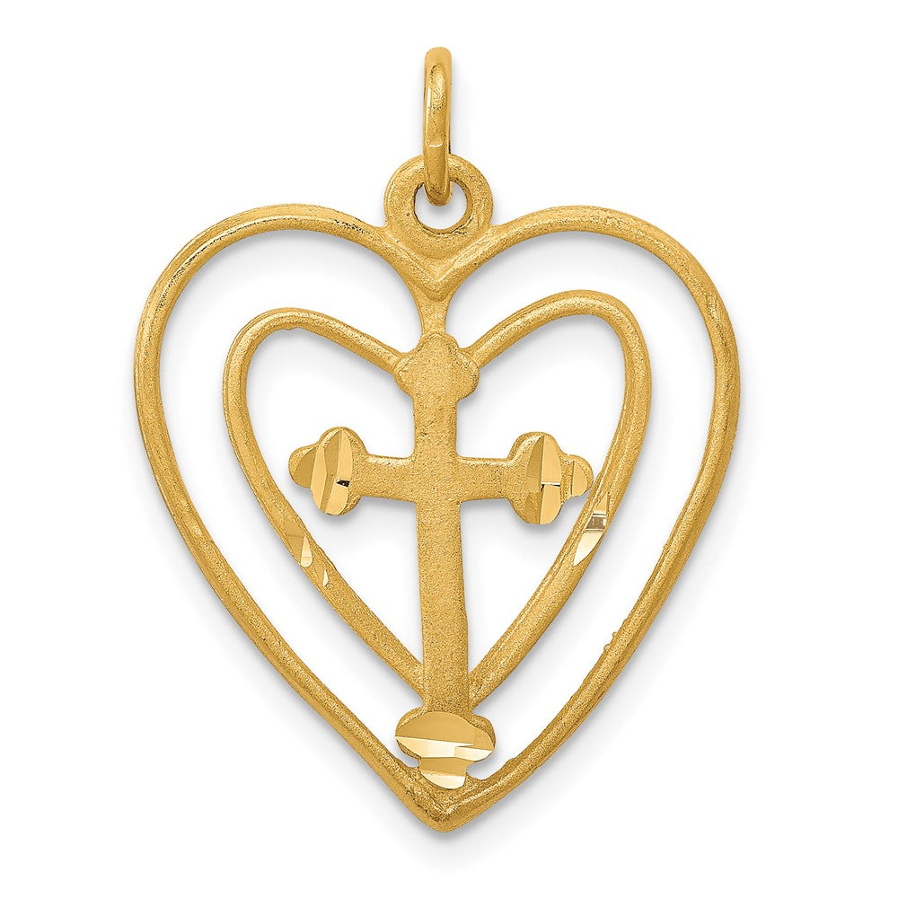 10k Yellow Gold 20 mm CROSS IN HEART CHARM (1.7 grams)