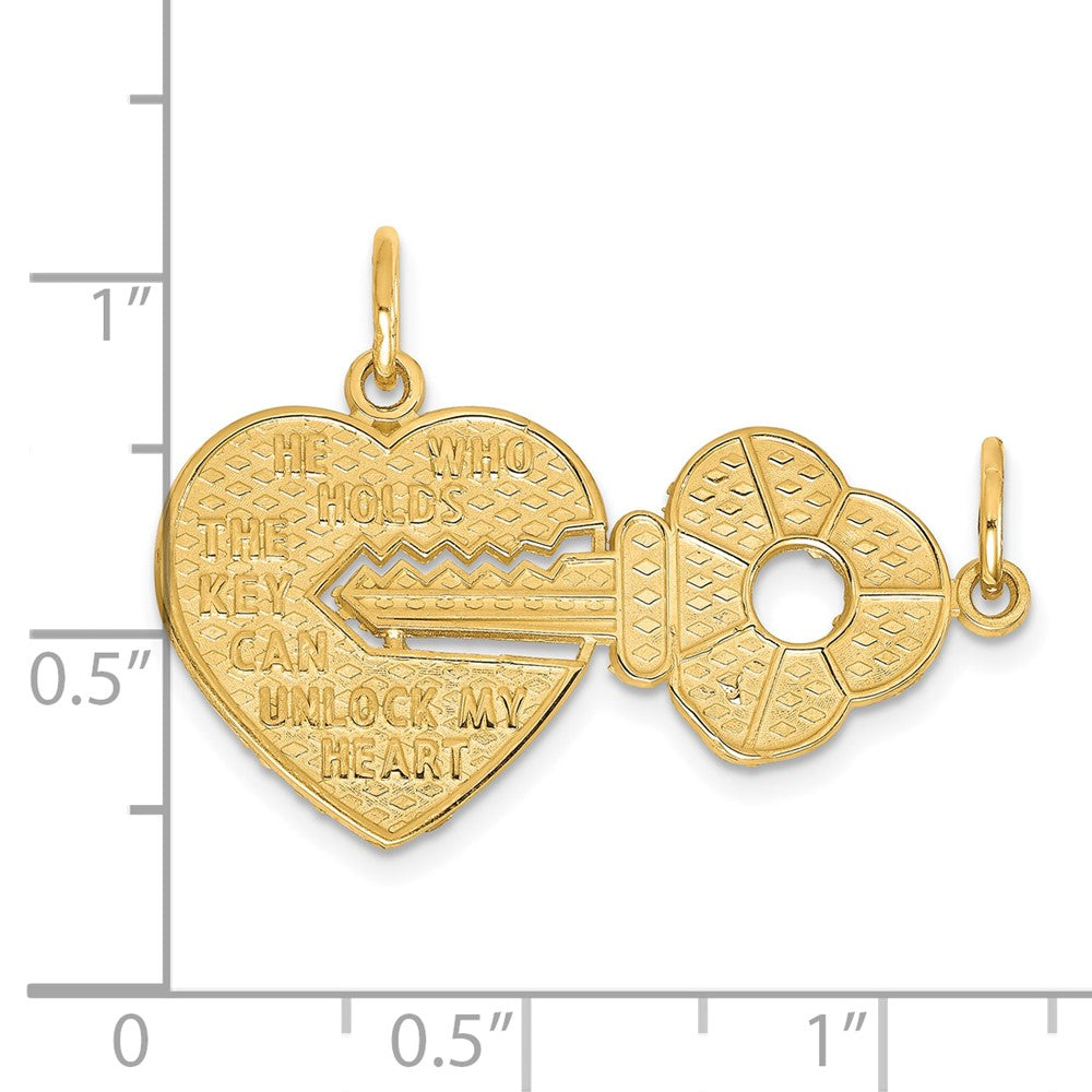 10k Yellow Gold 31 mm Heart and Key Break-apart Charm (2.45 grams)