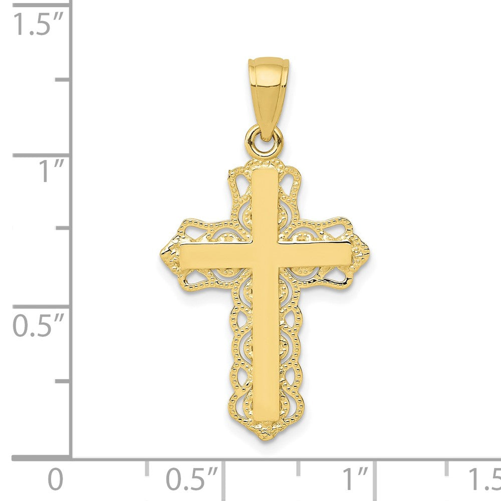 10k Yellow Gold 17 mm Lace Trim Cross Pendant (0.86 grams)