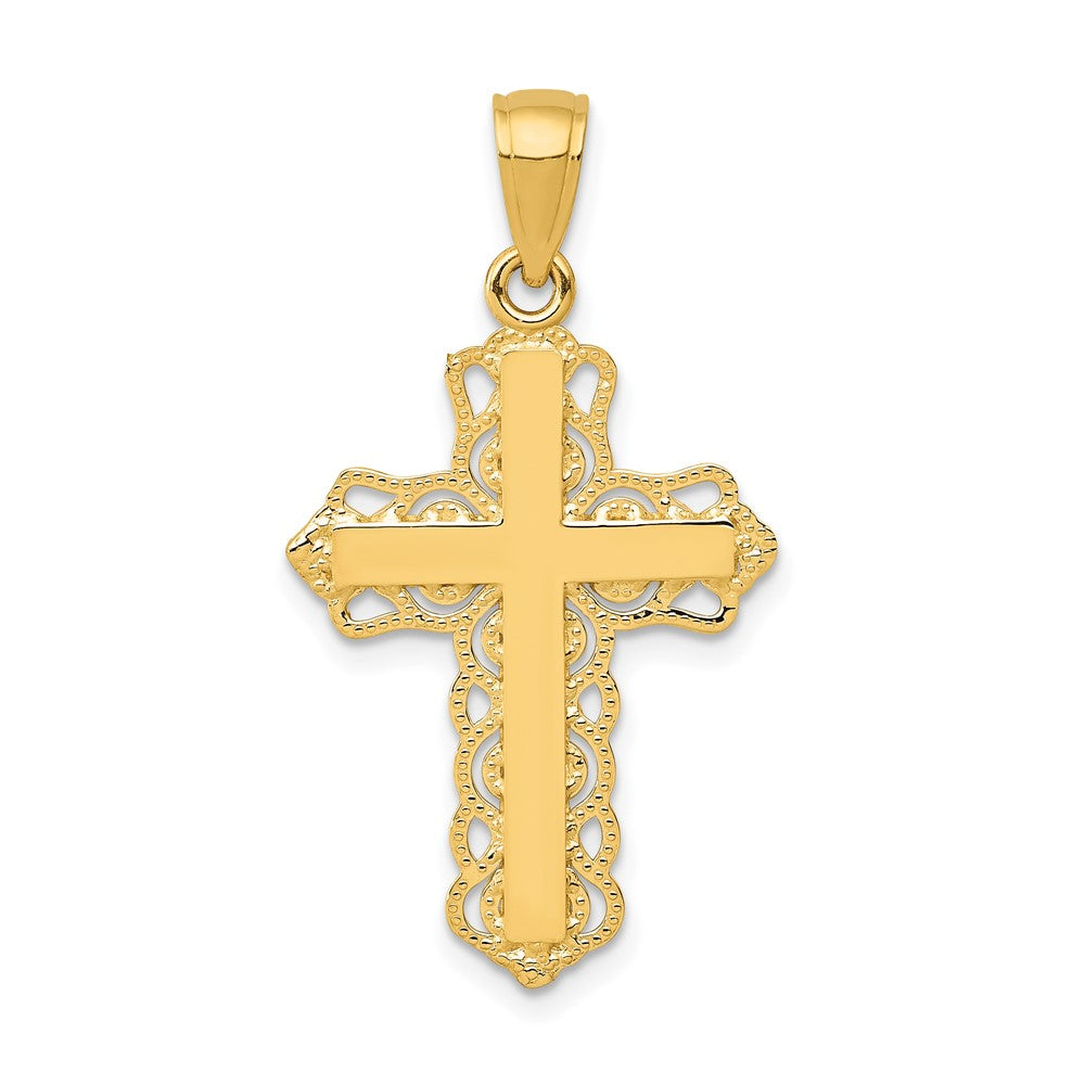 10k Yellow Gold 17 mm Lace Trim Cross Pendant (0.86 grams)