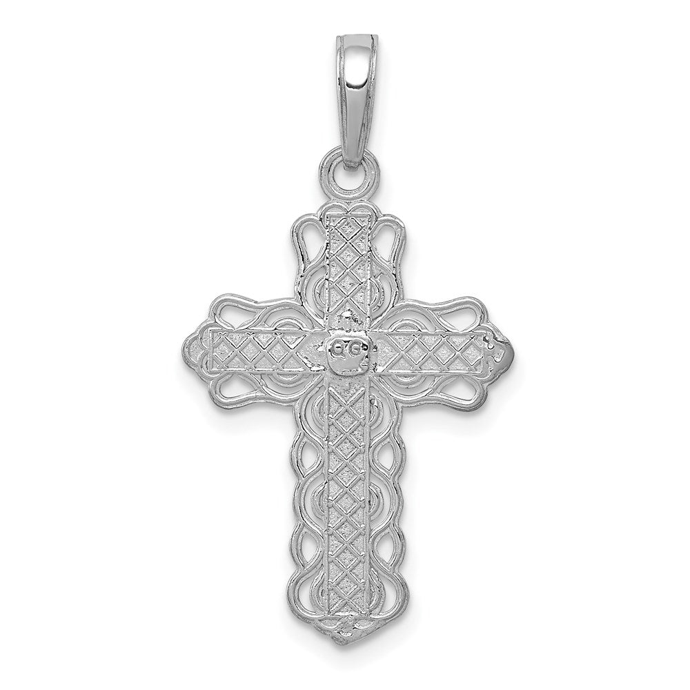 10k White Gold 17.25 mm Lace Trim Cross Pendant (0.95 grams)