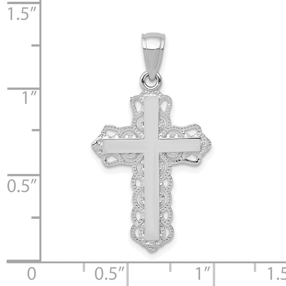 10k White Gold 17.25 mm Lace Trim Cross Pendant (0.95 grams)