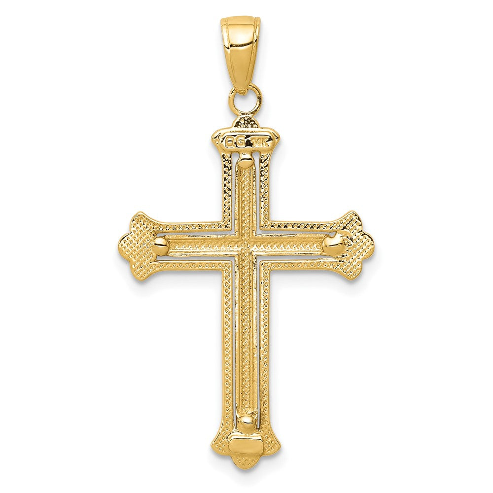 10k Two-tone 19.5 mm Two-tone Cross in Budded Yellow Cross Frame Pendant (1.52 grams)