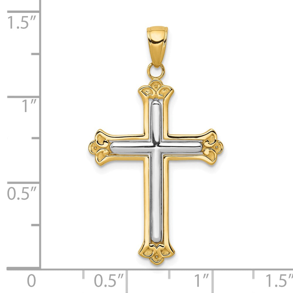 10k Two-tone 19.5 mm Two-tone Cross in Budded Yellow Cross Frame Pendant (1.52 grams)