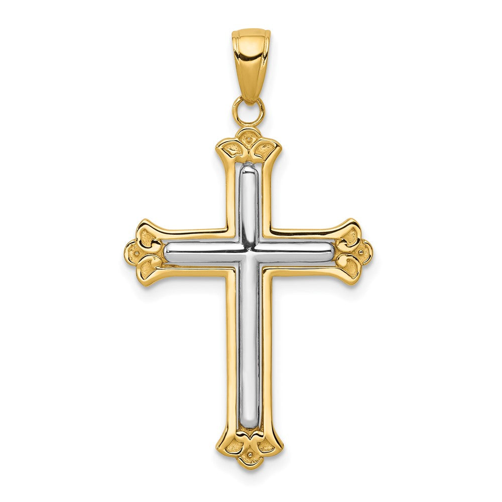 10k Two-tone 19.5 mm Two-tone Cross in Budded Yellow Cross Frame Pendant