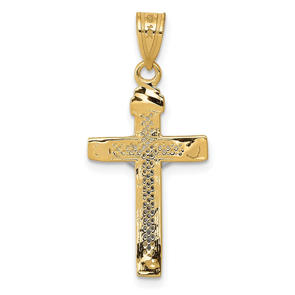 10k Two-tone 13 mm Two-tone D/C Small Block Lattice Cross w/Jesus Crucifix Pendant (0.66 grams)