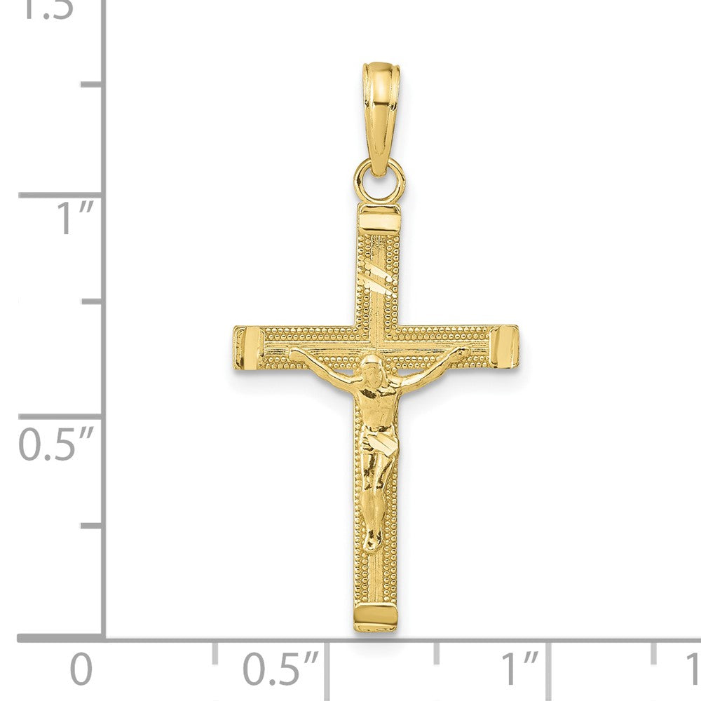 10k Yellow Gold 17 mm Diamond-cut Fancy Tipped Jesus Crucifix Pendant (1.03 grams)