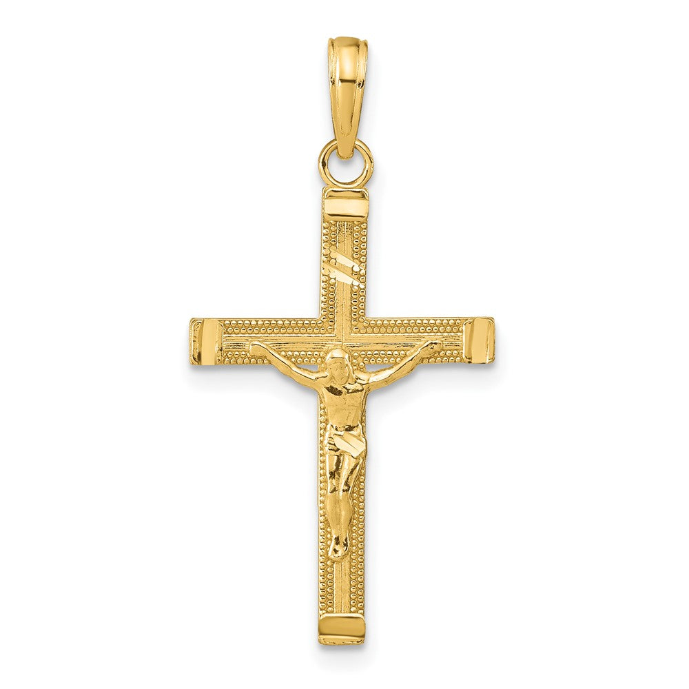 10k Yellow Gold 17 mm Diamond-cut Fancy Tipped Jesus Crucifix Pendant (1.03 grams)