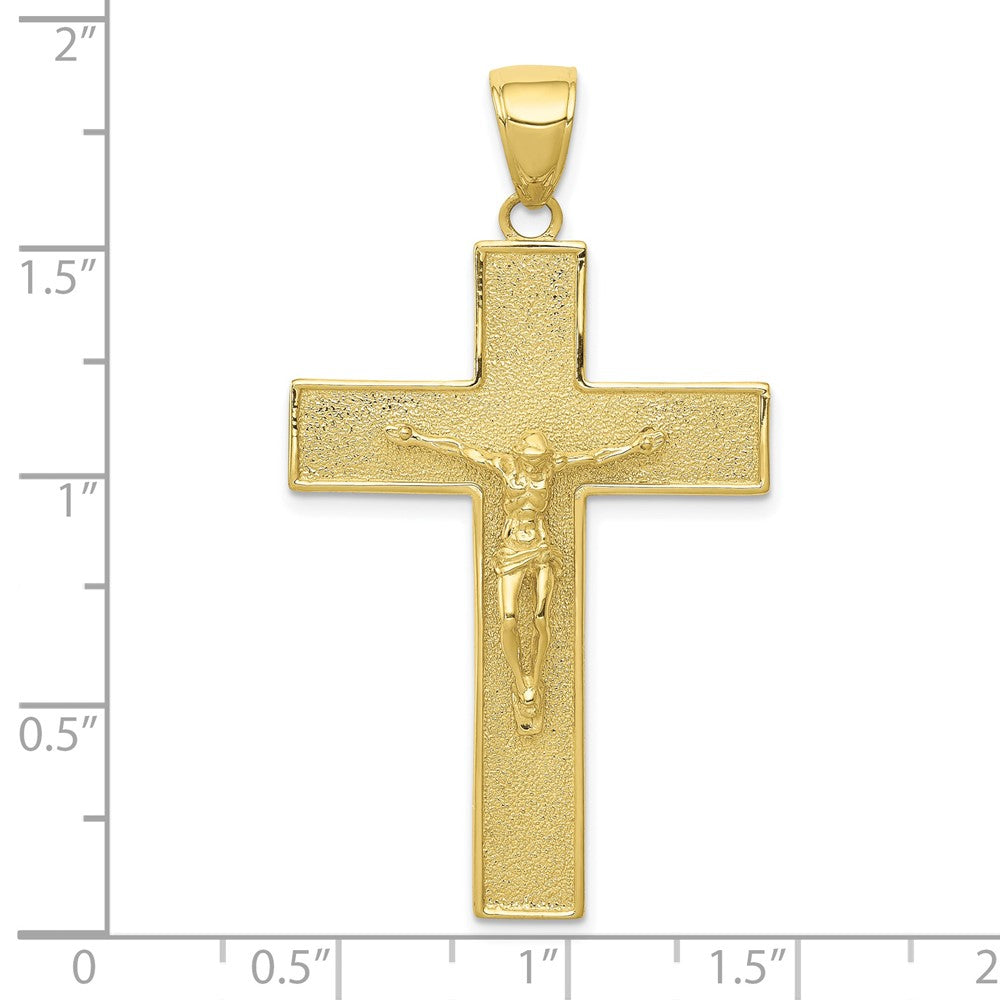 10k Yellow Gold 27 mm Textured Jesus Crucifix Latin Cross Pendant (4.17 grams)