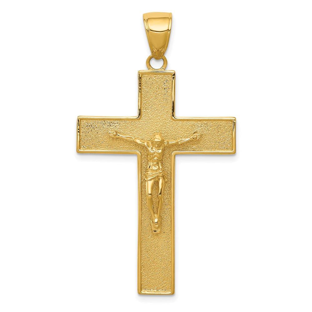 10k Yellow Gold 27 mm Textured Jesus Crucifix Latin Cross Pendant (4.17 grams)