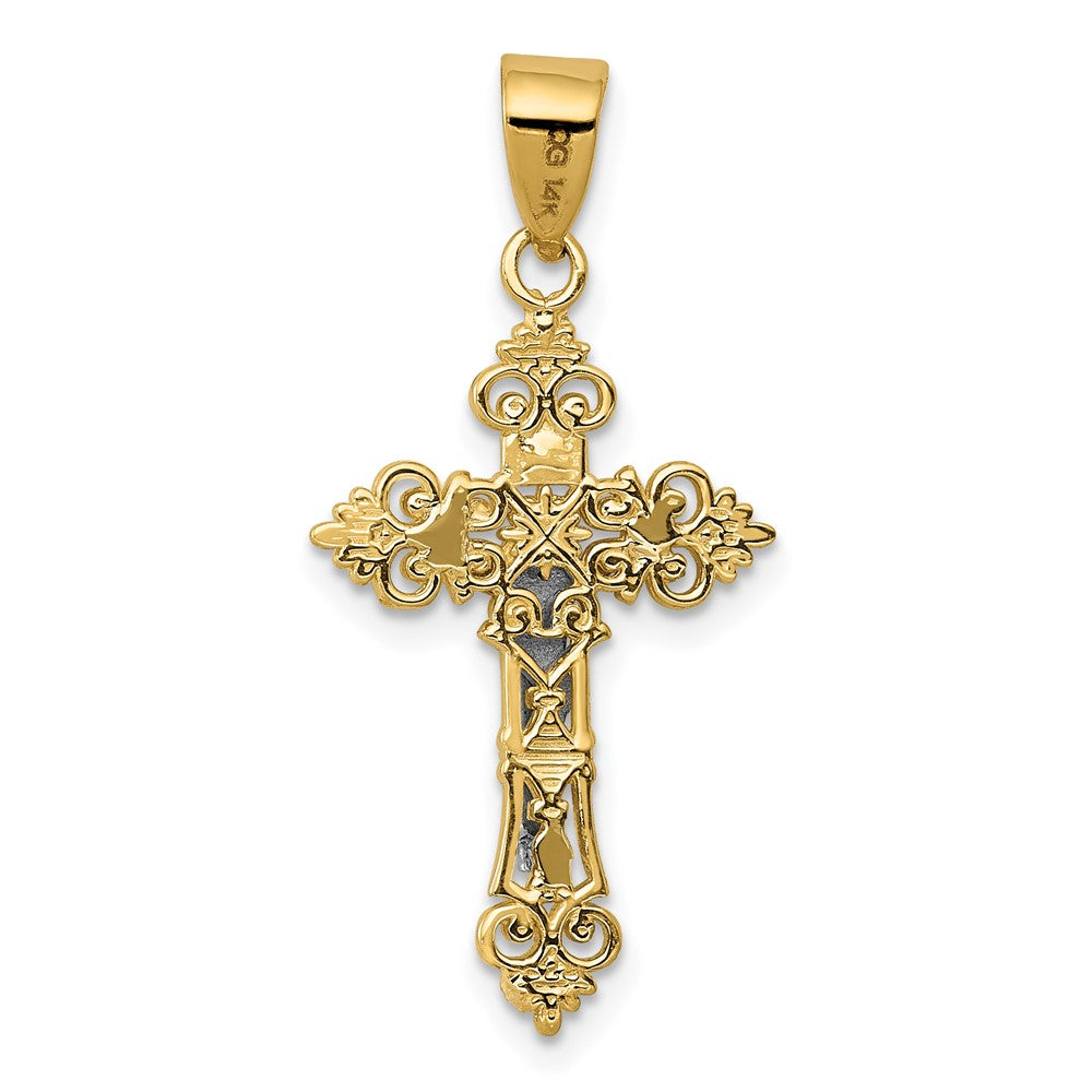 10k Two-tone 14 mm Two-tone Small Lacey-edged INRI Jesus Crucifix Pendant (1.02 grams)