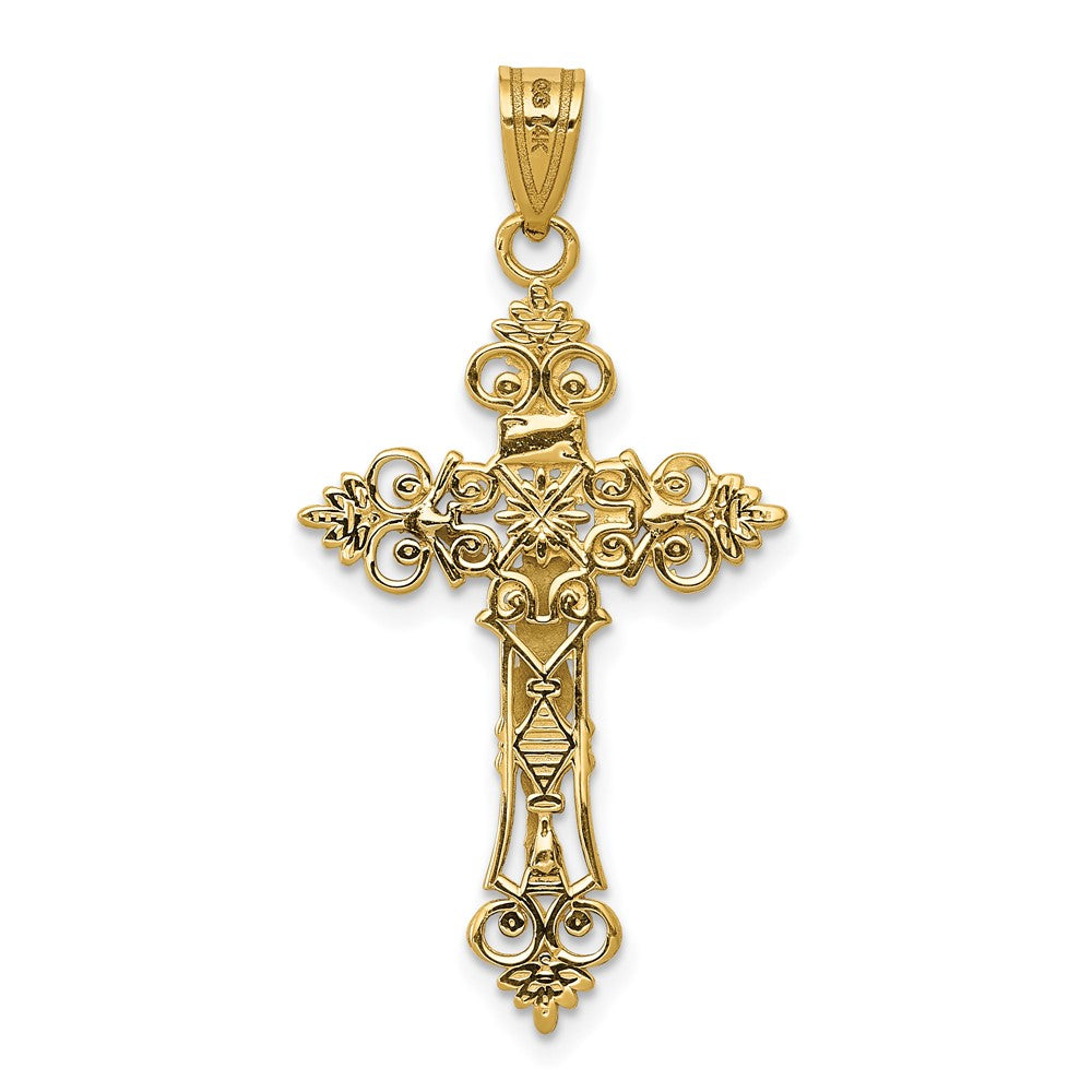 10k Two-tone 18 mm Two-tone Medium Lacey-edged INRI Jesus Crucifix Pendant (1.56 grams)