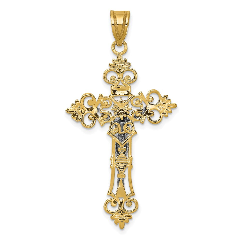 10k Two-tone 22 mm Two-tone Large Lacey-edged INRI Jesus Crucifix Pendant