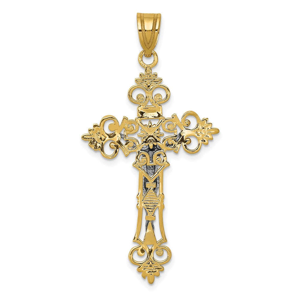 10k Two-tone 22 mm Two-tone Large Lacey-edged INRI Jesus Crucifix Pendant (2.31 grams)