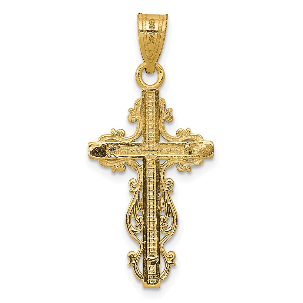 10k Two-tone 14 mm Two-tone Small Narrow Cross w/Jesus Crucifix Pendant