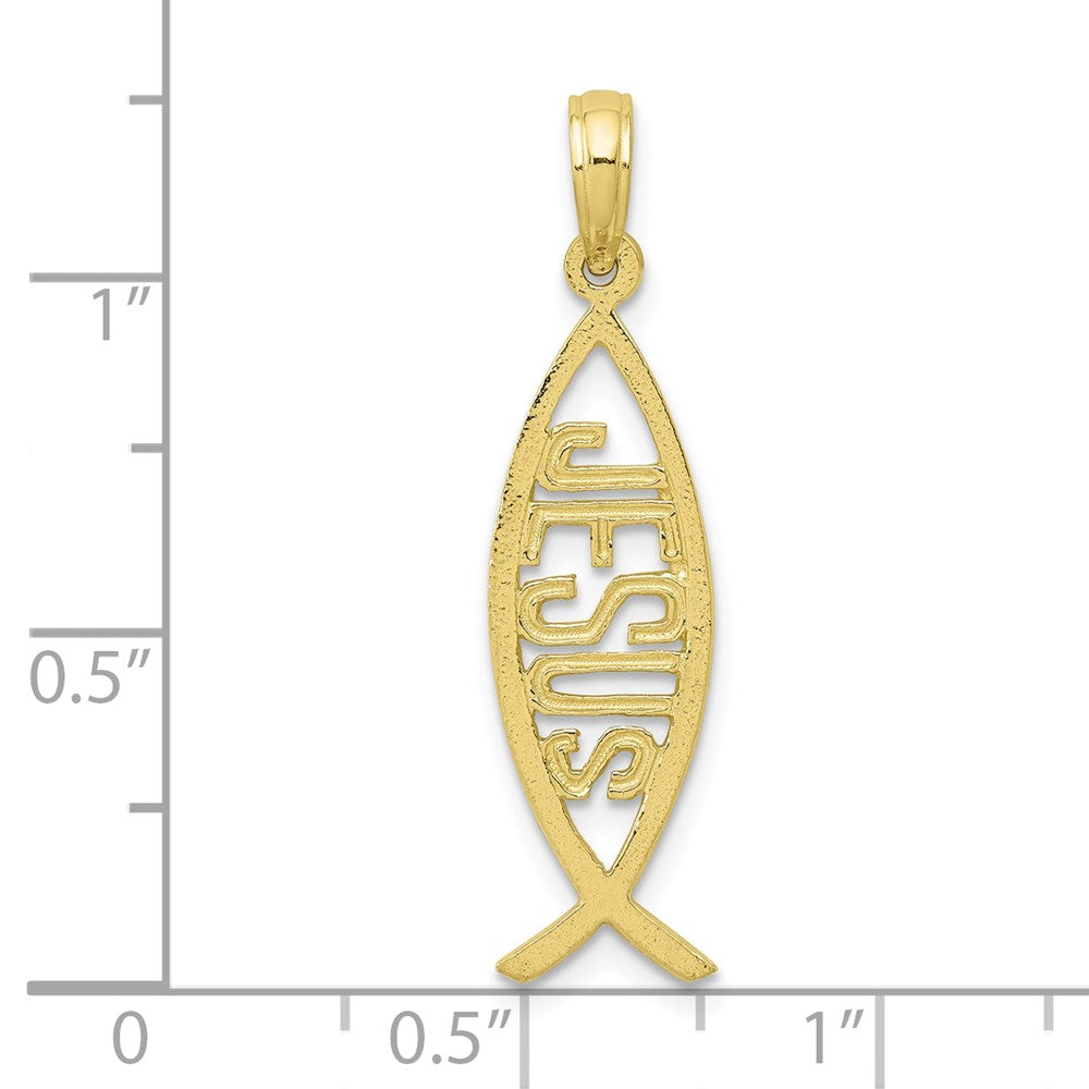 10k Yellow Gold 8 mm Ichthus Fish With JESUS Pendant (0.84 grams)