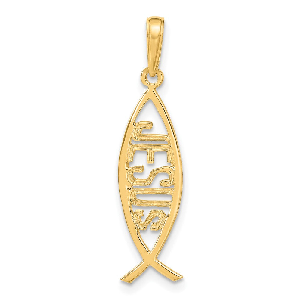 10k Yellow Gold 8 mm Ichthus Fish With JESUS Pendant (0.84 grams)