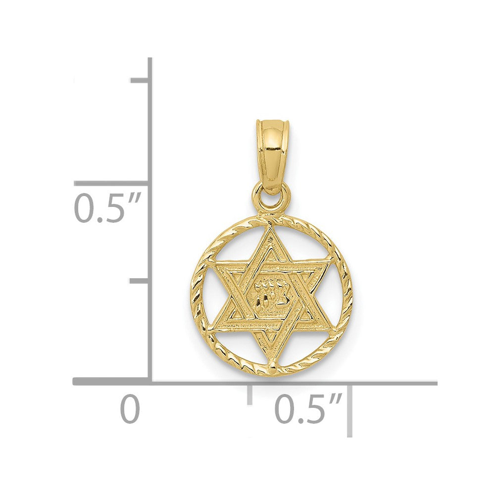 10k Yellow Gold 10.5 mm Star of David in Circle Frame Pendant (0.42 grams)