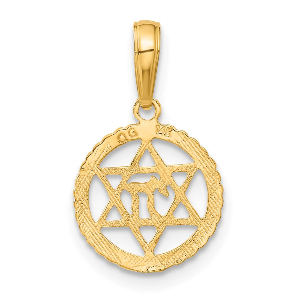 10k Yellow Gold 12 mm Star Of David And Chai In Circle Pendant (0.55 grams)