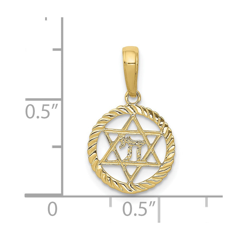 10k Yellow Gold 12 mm Star Of David And Chai In Circle Pendant (0.55 grams)