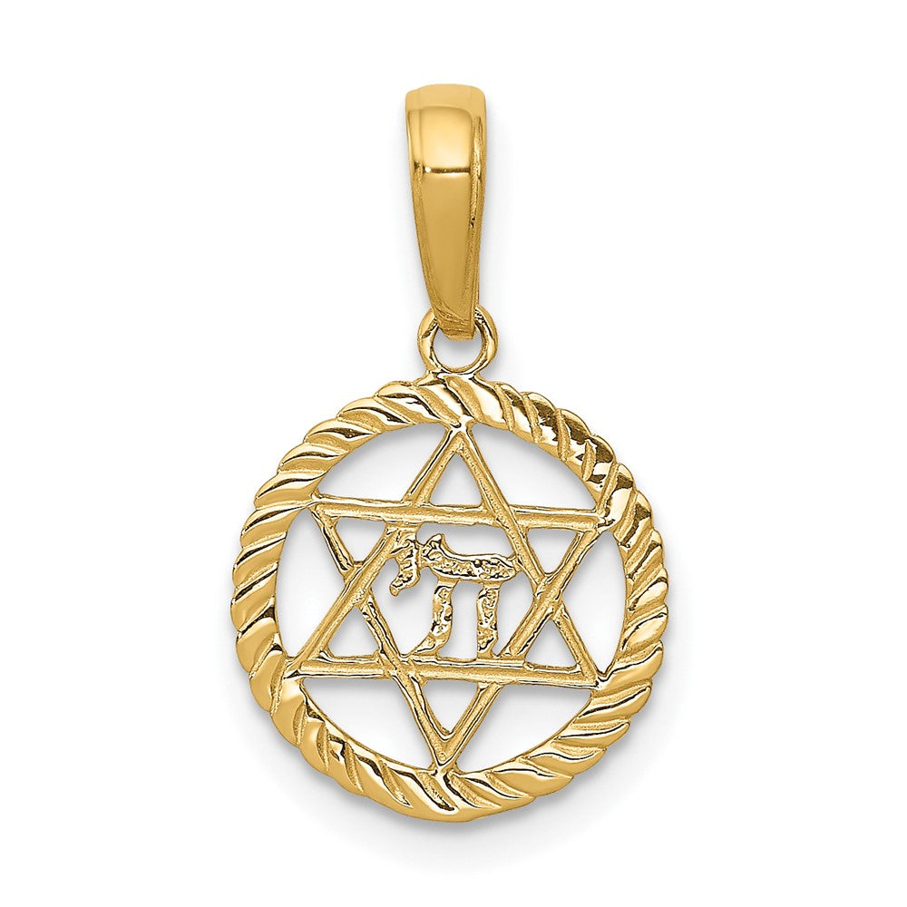 10k Yellow Gold 12 mm Star Of David And Chai In Circle Pendant (0.55 grams)