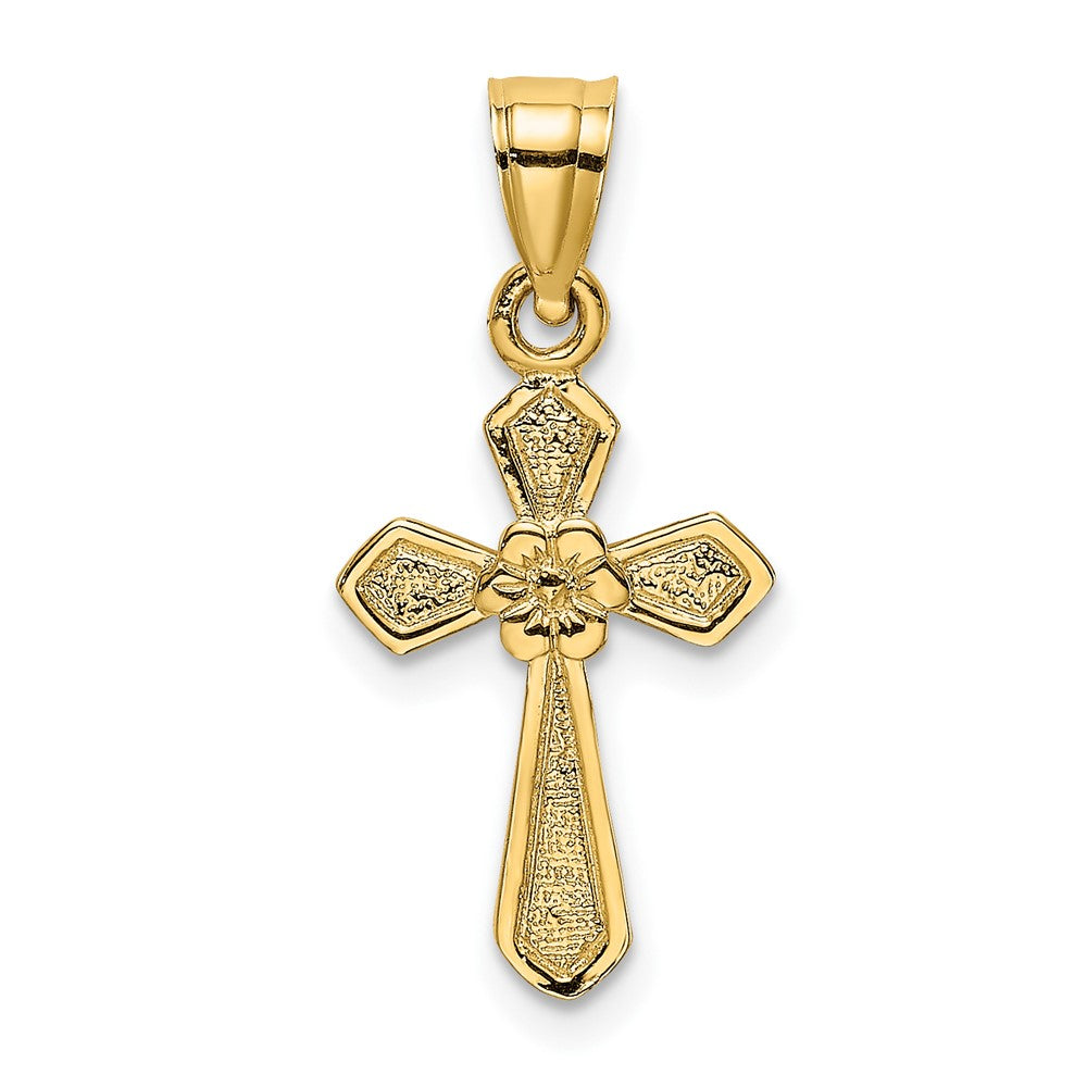 10k Yellow Gold 10 mm Small Cross w/Flower Charm