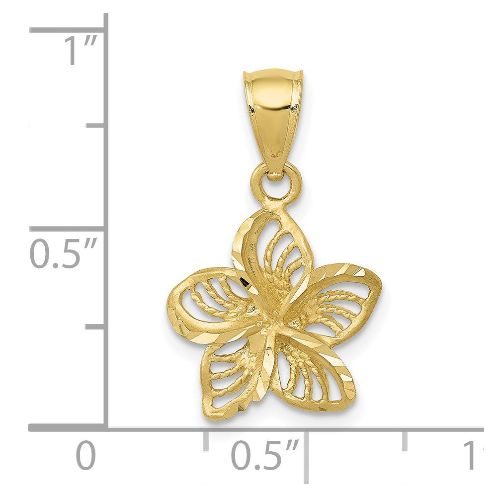 10k Yellow Gold 13.5 mm Polished and D/C Beaded Plumeria Flower Charm (0.99 grams)