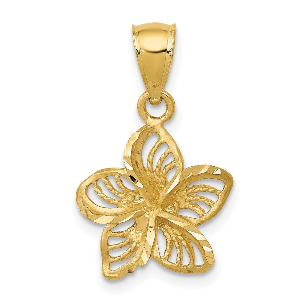 10k Yellow Gold 13.5 mm Polished and D/C Beaded Plumeria Flower Charm (0.99 grams)