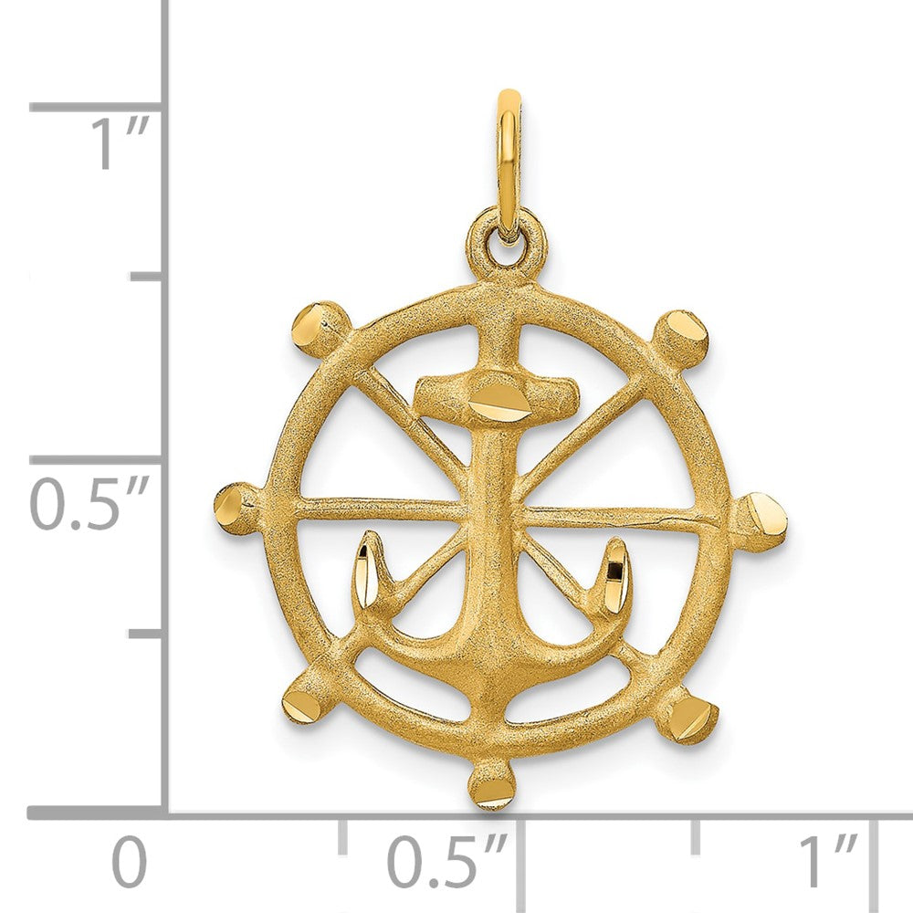 10k Yellow Gold 21 mm Anchor in a Wheel Charm (1.79 grams)