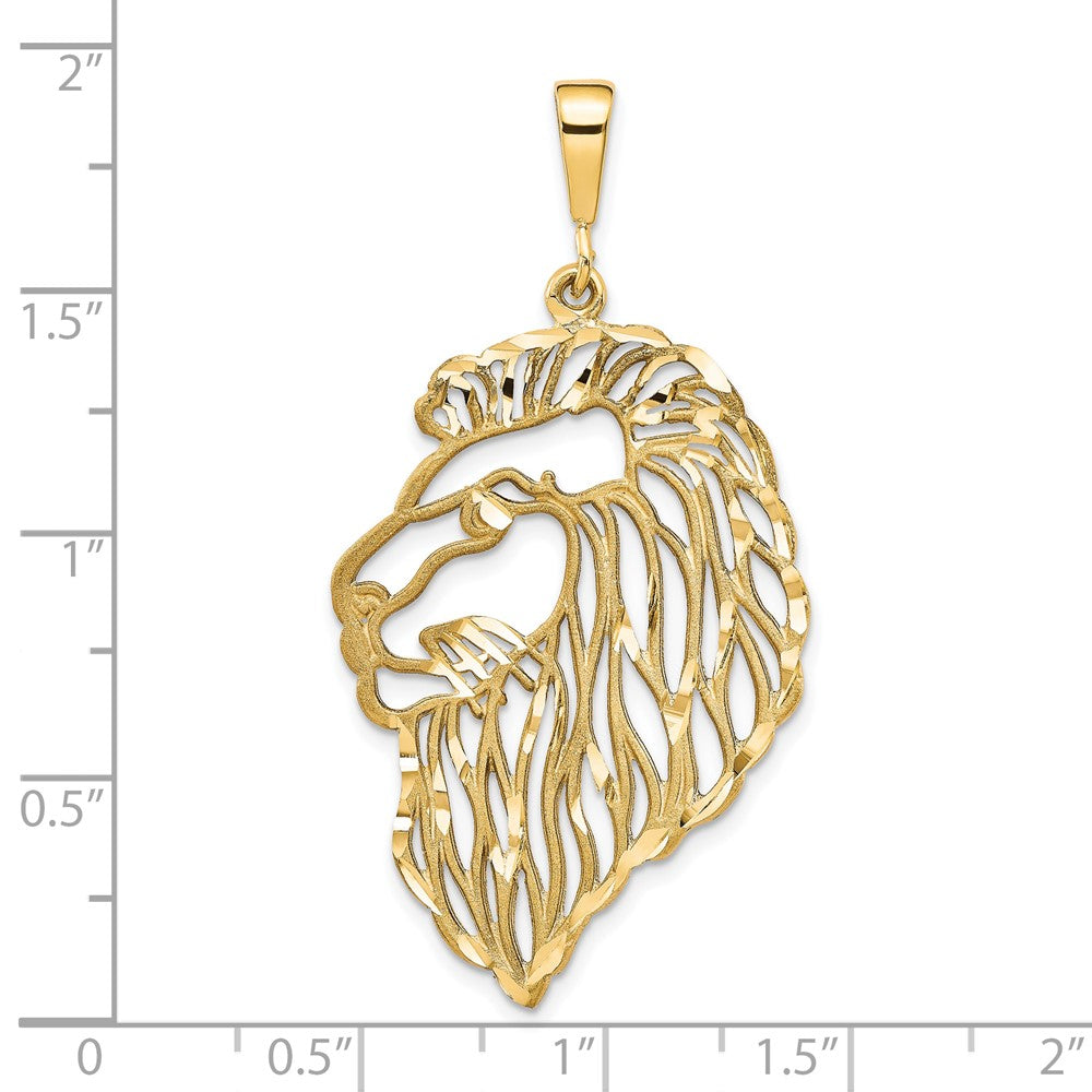 10k Yellow Gold 26 mm Solid Diamond-cut Lions Head Charm (3.26 grams)