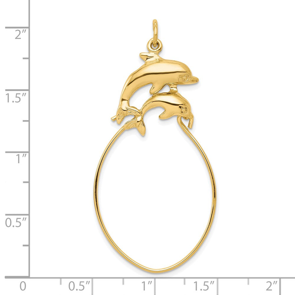 10k Yellow Gold 26 mm Double Dolphin Charm Holder (2.16 grams)