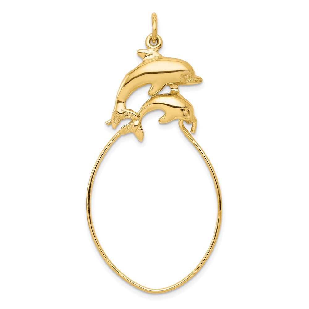 10k Yellow Gold 26 mm Double Dolphin Charm Holder (2.16 grams)