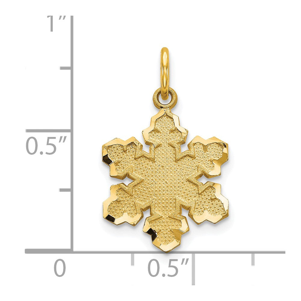 10k Yellow Gold 22 mm Solid Satin Snowflake Charm (0.84 grams)