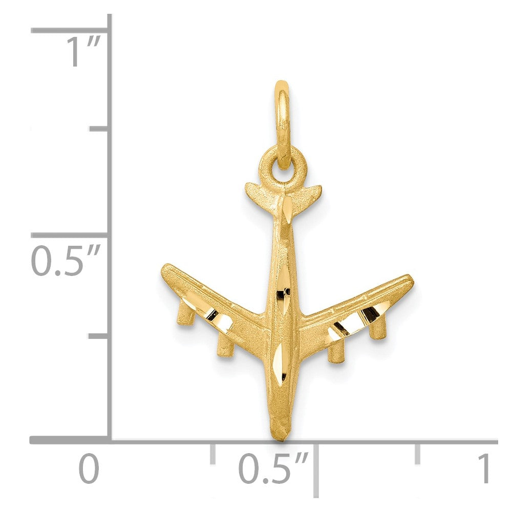 10k Yellow Gold 16 mm Solid Satin Airplane Charm (0.89 grams)