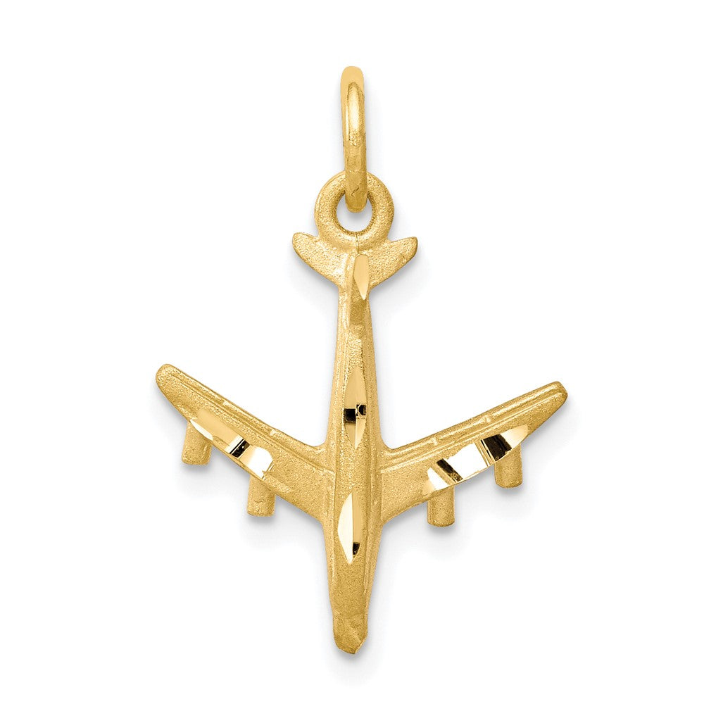 10k Yellow Gold 16 mm Solid Satin Airplane Charm (0.89 grams)