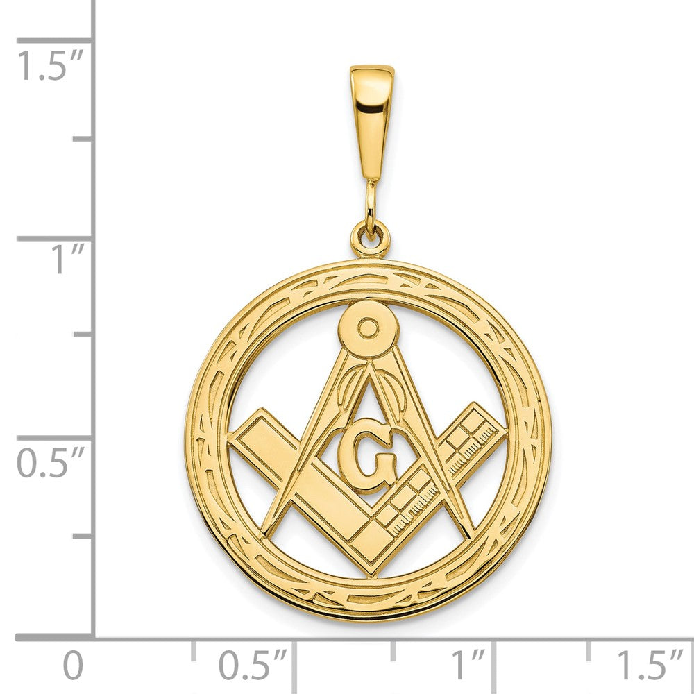 10k Yellow Gold 23 mm Polished and Textured Masonic Symbol Pendant (2.8 grams)