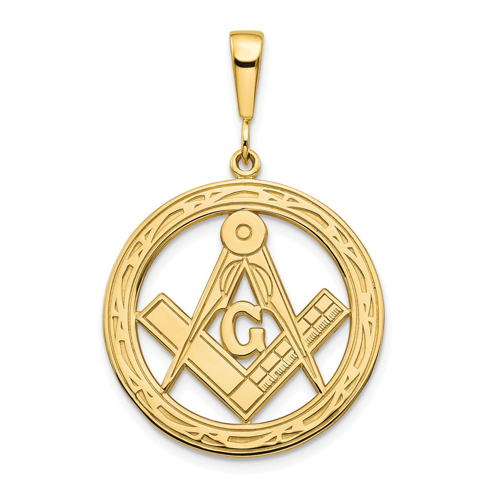 10k Yellow Gold 23 mm Polished and Textured Masonic Symbol Pendant (2.8 grams)