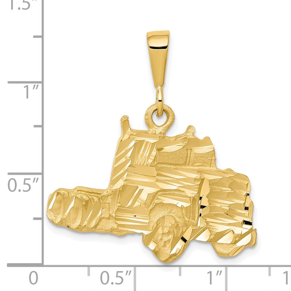 10k Yellow Gold 28 mm Solid Diamond-cut Semi Truck Charm (3.58 grams)