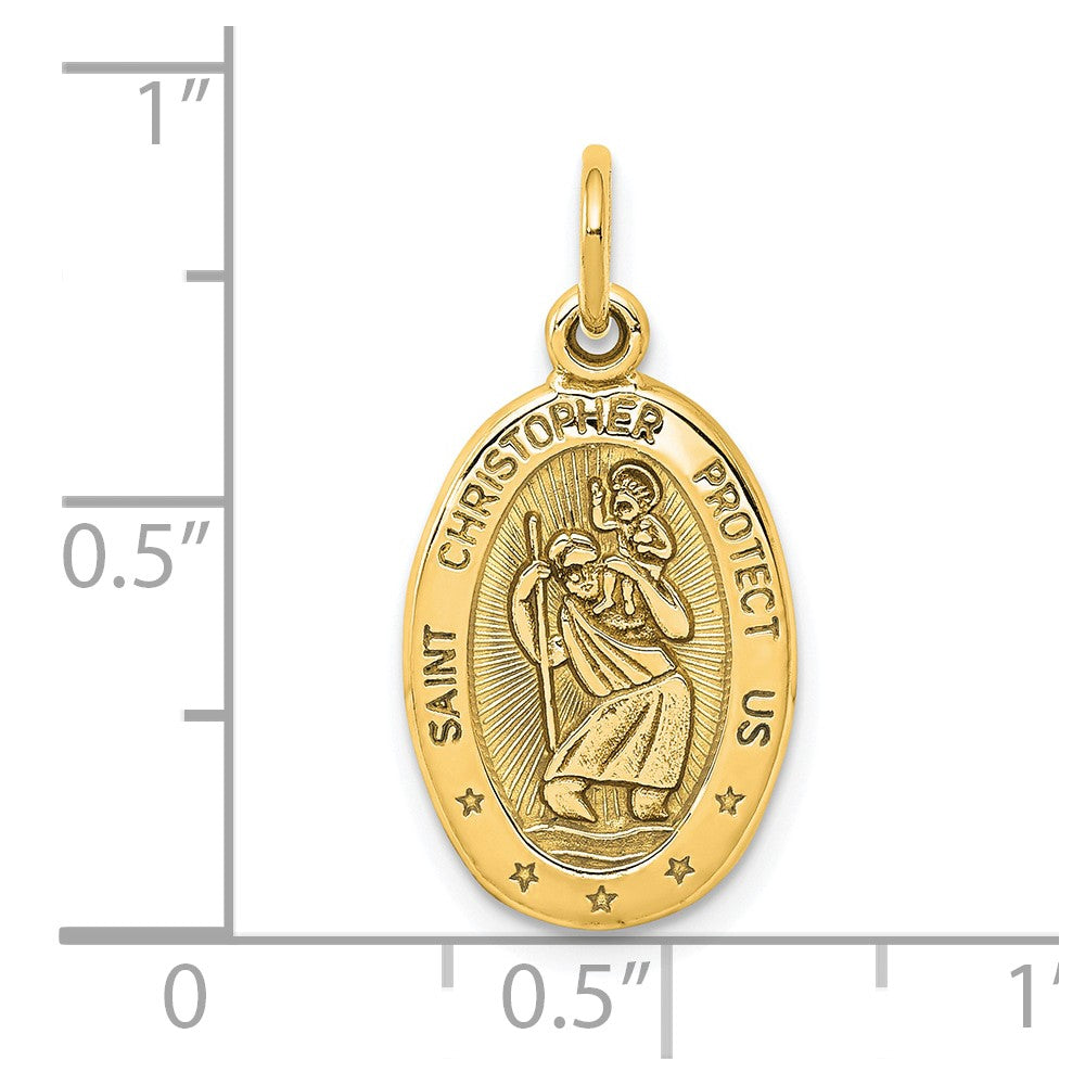 10k Yellow Gold 11 mm Solid Satin Polished St. Christopher Pendant (1.33 grams)