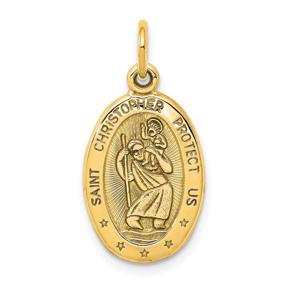 10k Yellow Gold 11 mm Solid Satin Polished St. Christopher Pendant (1.33 grams)