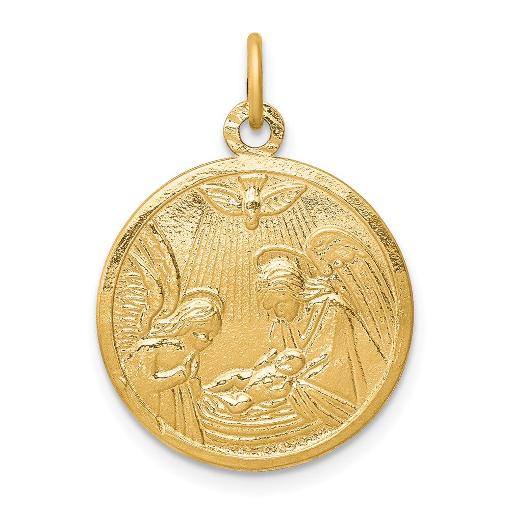 10k Yellow Gold 19 mm Solid Satin Polished Baptism Disc Pendant (1.69 grams)