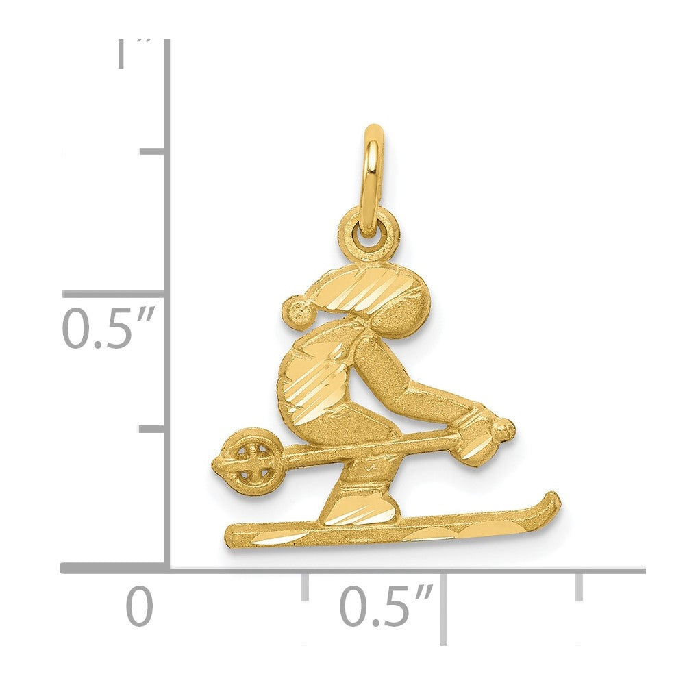 10k Yellow Gold 16 mm Diamond-cut Skier Charm (0.85 grams)