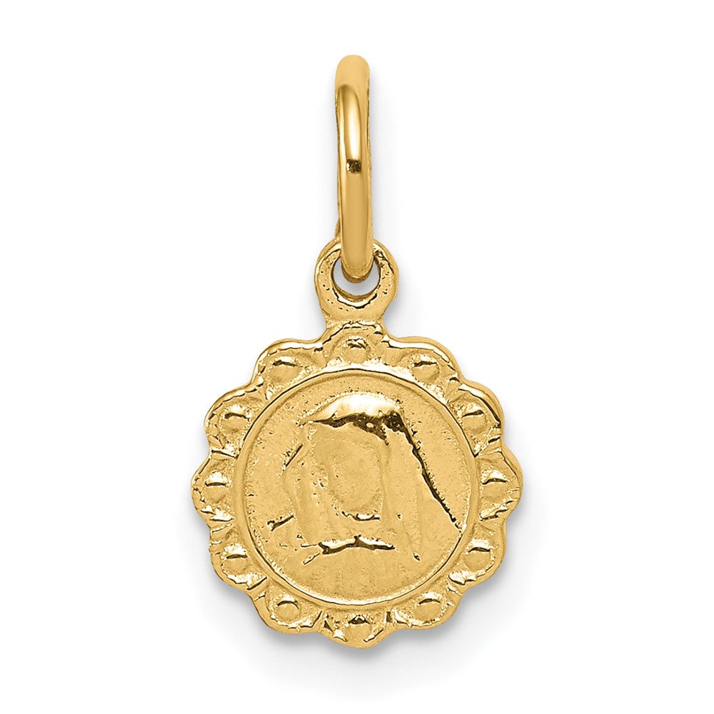 10k Yellow Gold 9 mm Solid Satin Polished Our Lady of Sorrows Disc Pendant (0.72 grams)